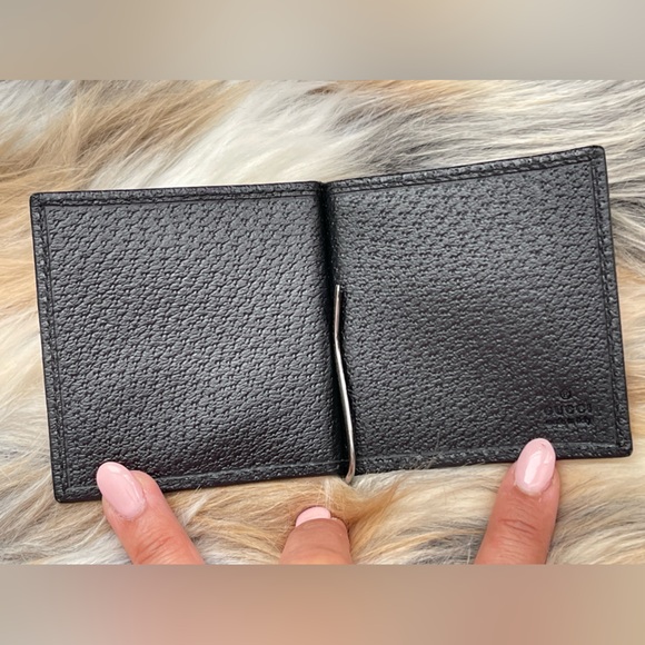 GUCCI Black Grained Leather Web Logo Bifold Bill/Money Clip Wallet - Picture 3 of 9